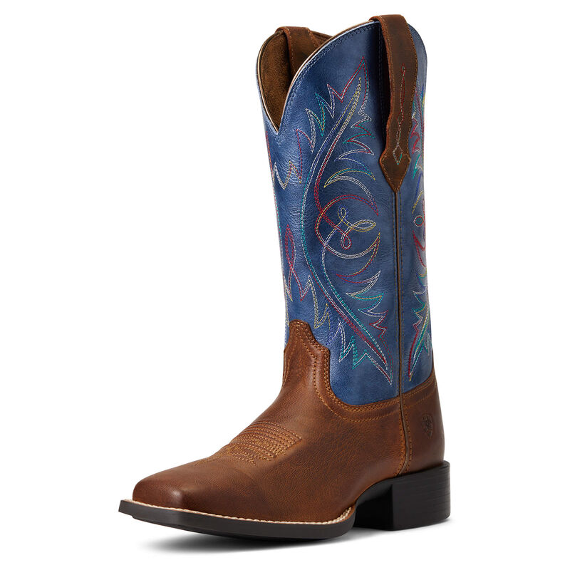Ariat Westernstiefel Damen - Round Up Wide Square Toe Stretchfit Braun/Blau ( HXNIM-2493 )